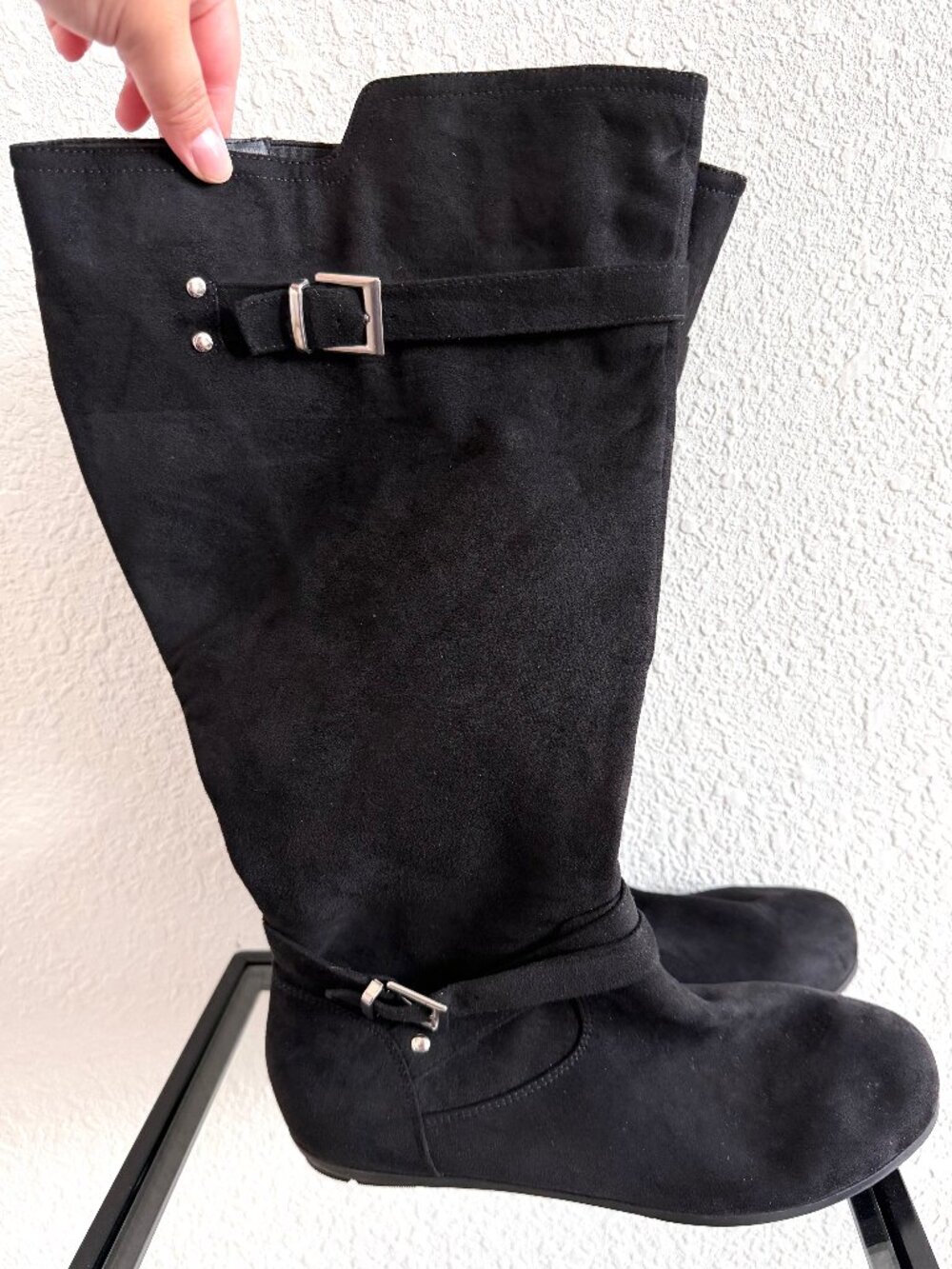Torrid Black Faux Knee Boots with Buckle Detail - Size 8WW